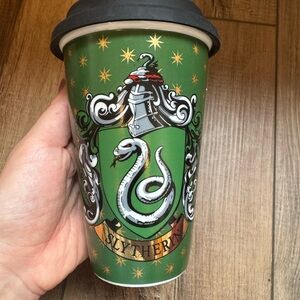Pottery Barn Teen Slytherin Ceramic Travel Coffee Mug | EUC | Dishwasher Safe